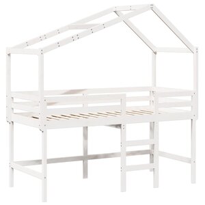 vidaXL Lit superposé et échelle et toit blanc 90x200cm bois pin massif
