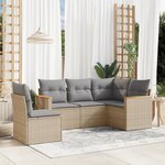 vidaXL Salon de jardin avec coussins 5 Pièces beige résine tressée