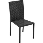 Ensemble repas de jardin - table en verre trempé et 6 chaises en résine tressée noir - Table 160x80x73 cm - Chaise : 44x54x88 cm - A