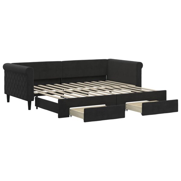 vidaXL Lit de jour avec gigogne et tiroirs sans matelas noir 90x200 cm