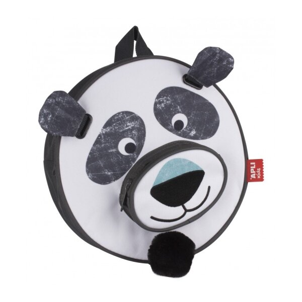 Sac à dos Apli Panda - Double compartiment - Fermeture zippée - Poignées rembourrées et réglables - Poignée supérieure pour accrocher - Sangle avec pompon queue de panda - Idéal pour l'école et la maternelle