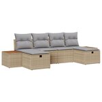 Canapé de jardin 6 pièces avec coussins beige en poly rotin