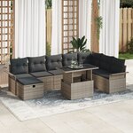 vidaXL Ensemble de Canapés de Jardin de 9 pièces avec Coussins Gris Poly Rattan