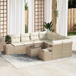 vidaXL Ensemble de Canapés de Jardin 9 Pièces avec Coussins Beige Poly Rotin