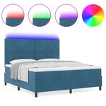 Lit Box Spring vidaXL avec Matelas & LED Bleu Foncé 180x200 cm Velours