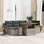 vidaXL Ensemble de canapés de jardin 7 pièces avec coussins Gris Poly Rotin