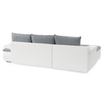 Canapé d'angle réversible convertible 3 places + Coffre - Simili blanc et tissu gris - 274 x 184 cm