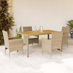 vidaXL Ensemble à manger de jardin et coussins 5Pièces beige rotin acacia