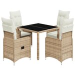vidaXL Ensemble de bistro de jardin 5 Pièces coussins beige poly rotin
