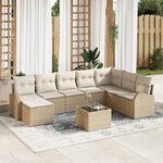 Ensemble de canapé de jardin 9 pièces avec coussins en Rattan poly marron