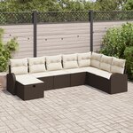 Ensemble de Canapés de Jardin de 8 Pièces avec Coussins Rattan Poly Marron