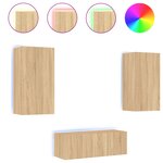 vidaXL Unités murales TV avec LED 4 Pièces chêne sonoma bois d'ingénierie