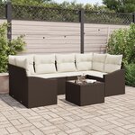 vidaXL Ensemble de canapé de jardin de 7 pièces avec coussins Marron Poly Rattan