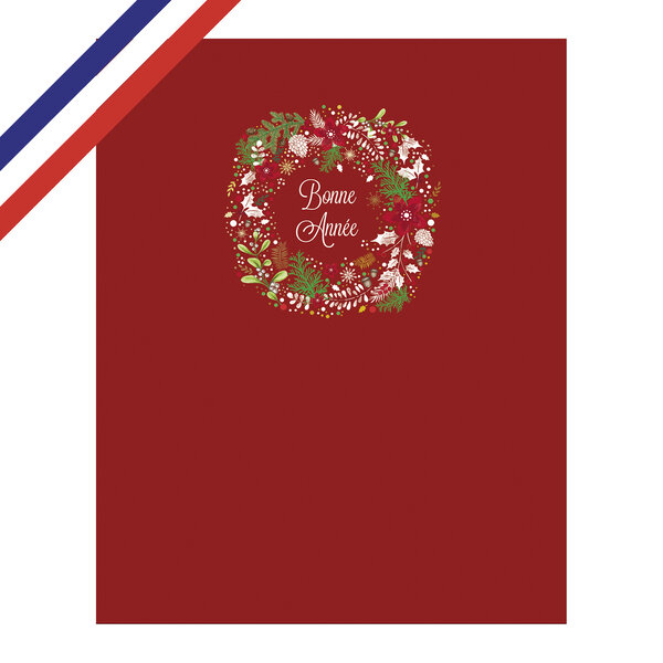 Carte double bonne année couronne de feuilles et houx