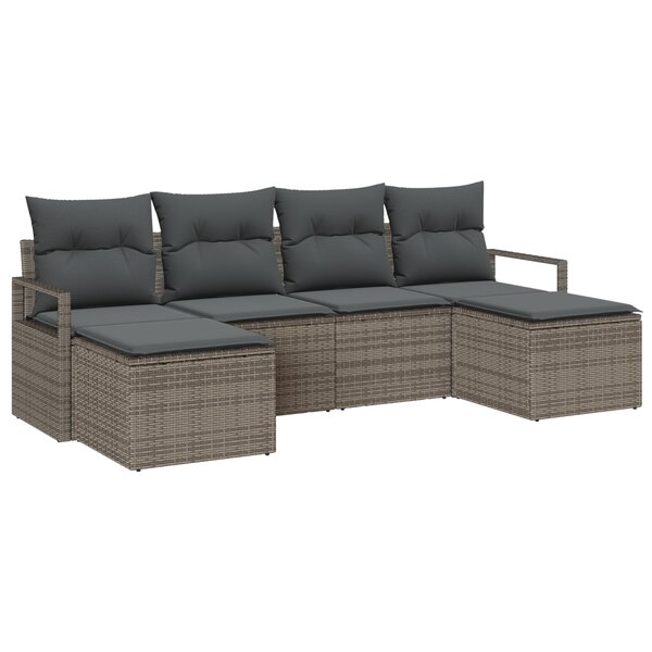 vidaXL Ensemble de canapés de jardin 6 pièces avec coussins gris en poly rotin