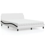 vidaXL Lit avec matelas blanc et noir 160x200 cm similicuir