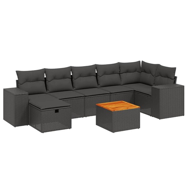 vidaXL Salon de jardin 8 Pièces avec coussins noir résine tressée