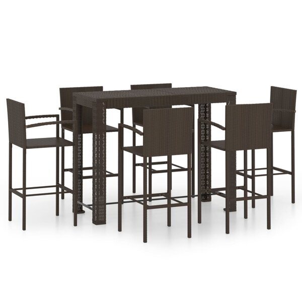 vidaXL Ensemble de bar d'extérieur 7 Pièces accoudoir Poly rotin Marron