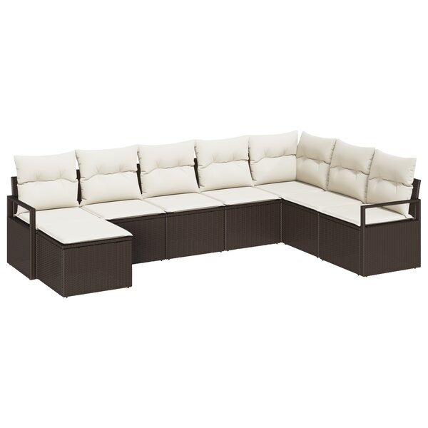 Ensemble de canapé de jardin 8 pièces avec coussins marron en poly rattan
