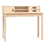 Bureau table poste de travail meuble d'ordinateur informatique étude 110 x 50 x 93 cm bois massif de pin brun 02_0023370