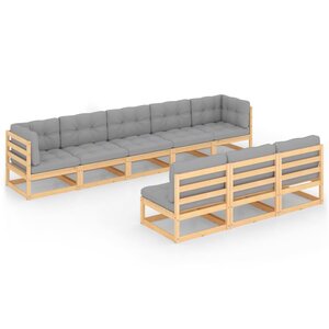 Salon de jardin meuble d'extérieur ensemble de mobilier 8 pièces avec coussins bois de pin massif 02_0017519