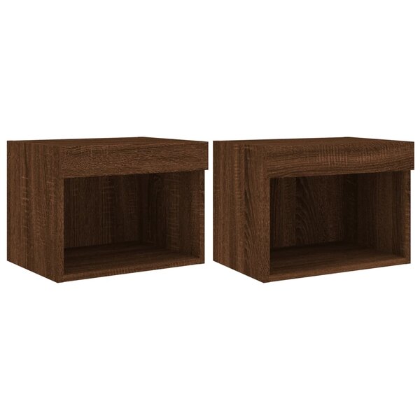 vidaXL Tables de chevet murales avec lumières LED 2 Pièces chêne marron
