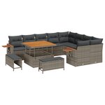 Ensemble de Canapés de Jardin 12 pièces avec Coussins Gris Poly Rattan Acacia