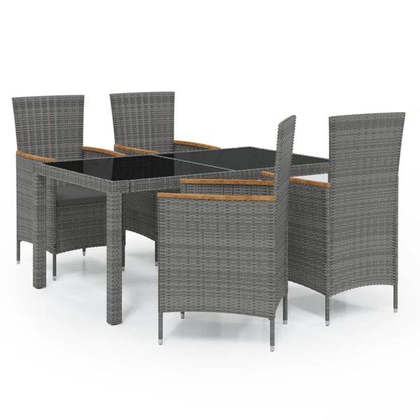 vidaXL Ensemble à manger d'extérieur 5Pièces coussins résine tressée gris