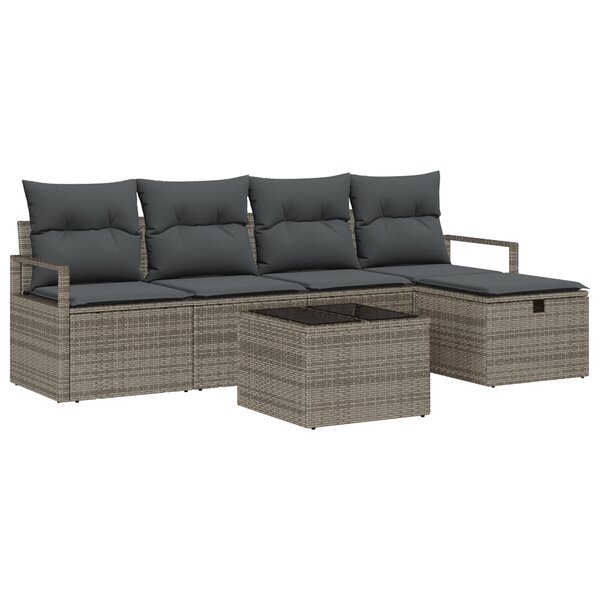 vidaXL Canapé de Jardin 6 Pièces avec Coussins Gris en Rattan Poly