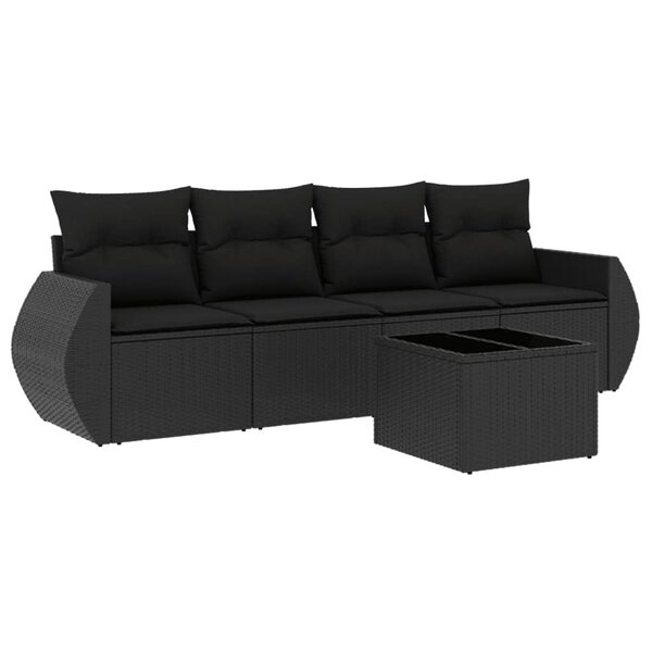vidaXL Salon de jardin 5 Pièces avec coussins noir résine tressée