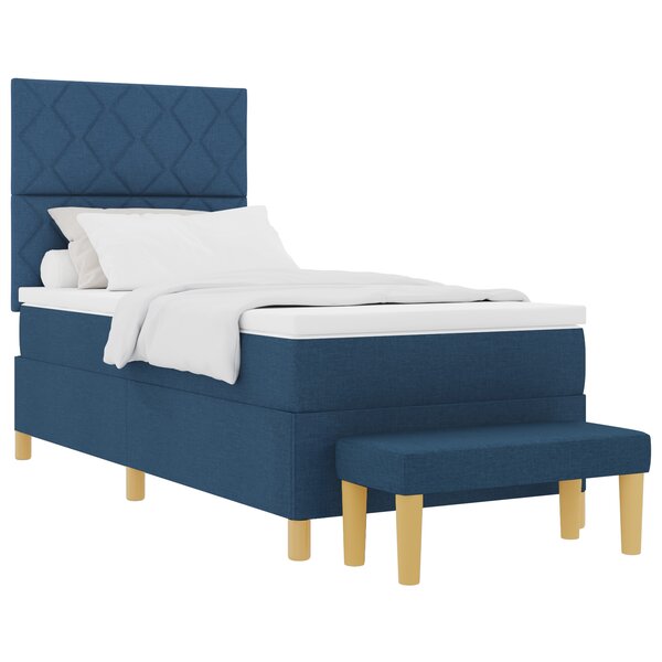 vidaXL Lit à Ressorts avec Matelas & Banc Bleu 90x200 cm Tissu