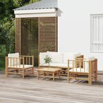 vidaXL Salon de jardin 5 Pièces avec coussins blanc crème bambou