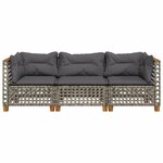 vidaXL Canapé de jardin avec coussins 3 places gris résine tressée
