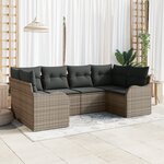 Ensemble de Canapé de Jardin 6 Pièces avec Coussins Gris Poly Rattan