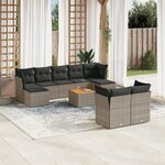 vidaXL Salon de jardin avec coussins 10 Pièces gris résine tressée