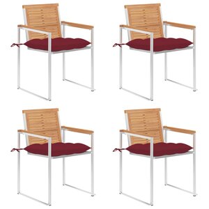 vidaXL Chaises de jardin 4 Pièces avec coussins Bois de teck massif