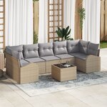 vidaXL Ensemble de canapé de jardin 8 pièces avec coussins beige en rotin synthétique