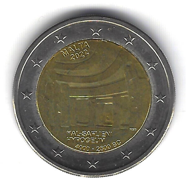 Monnaie 2 euros commémorative malte 2022 - hypogée de hal saflieni