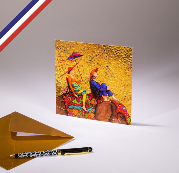 Carte simple les reine créée et imprimée en france - promenade en éléphant