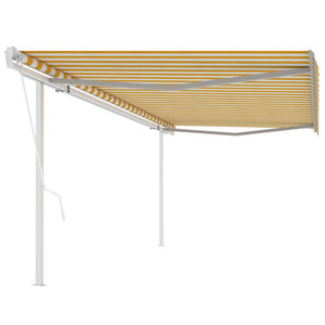 vidaXL Auvent automatique rétractable avec poteaux 5x3 5 m Jaune blanc