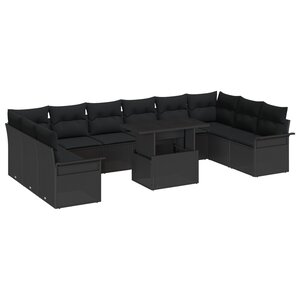 vidaXL Ensemble Canapé de Jardin de 11 Pièces avec Coussins en Poly Rattan Noir