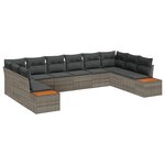 Ensemble de canapé jardin 10 pièces avec coussins gris en rotin poly acacia