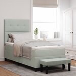 vidaXL Lit à ressorts avec matelas et banc gris clair 90x190 cm velours