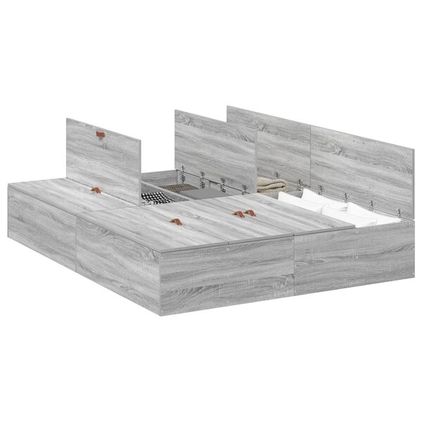 Cadre de lit de rangement vidaXL Gris Sonoma 140x200 cm