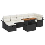 Ensemble de Canapé de Jardin 8 Pièces avec Coussins Noir Rattan Poly