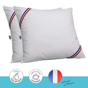 2 oreillers tendance 60 x 60 cm - Garnissage 100  Polyester fibre creuse siliconée - Blanc