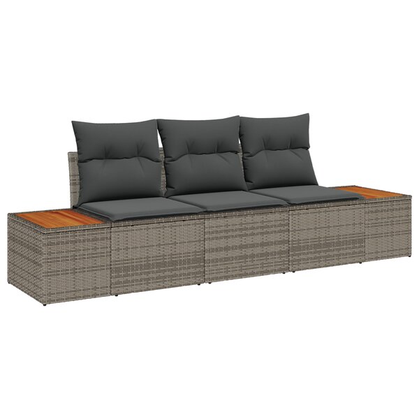 Set de Canapé de Jardin 3 pièces avec Coussins en Rattan Poly Gris Acacia