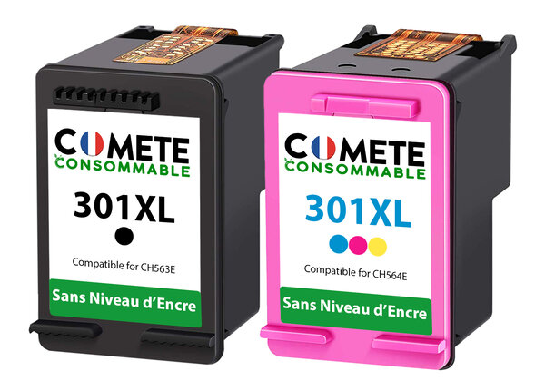 COMETE -Entreprise Française - 301XL - 2 Cartouches d'Encre Compatibles pour HP 301 XL - Idéal pour HP Envy 4500, 5530, OfficeJet 2620, 2622 et DeskJet 3050A, 1510 - Sans Affichage du Niveau d'Encre