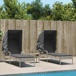 vidaXL Chaises longues lot de 2 avec auvents et table gris clair rotin