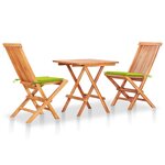 vidaXL Ensemble de bistro 3 Pièces avec coussins vert vif Bois de teck